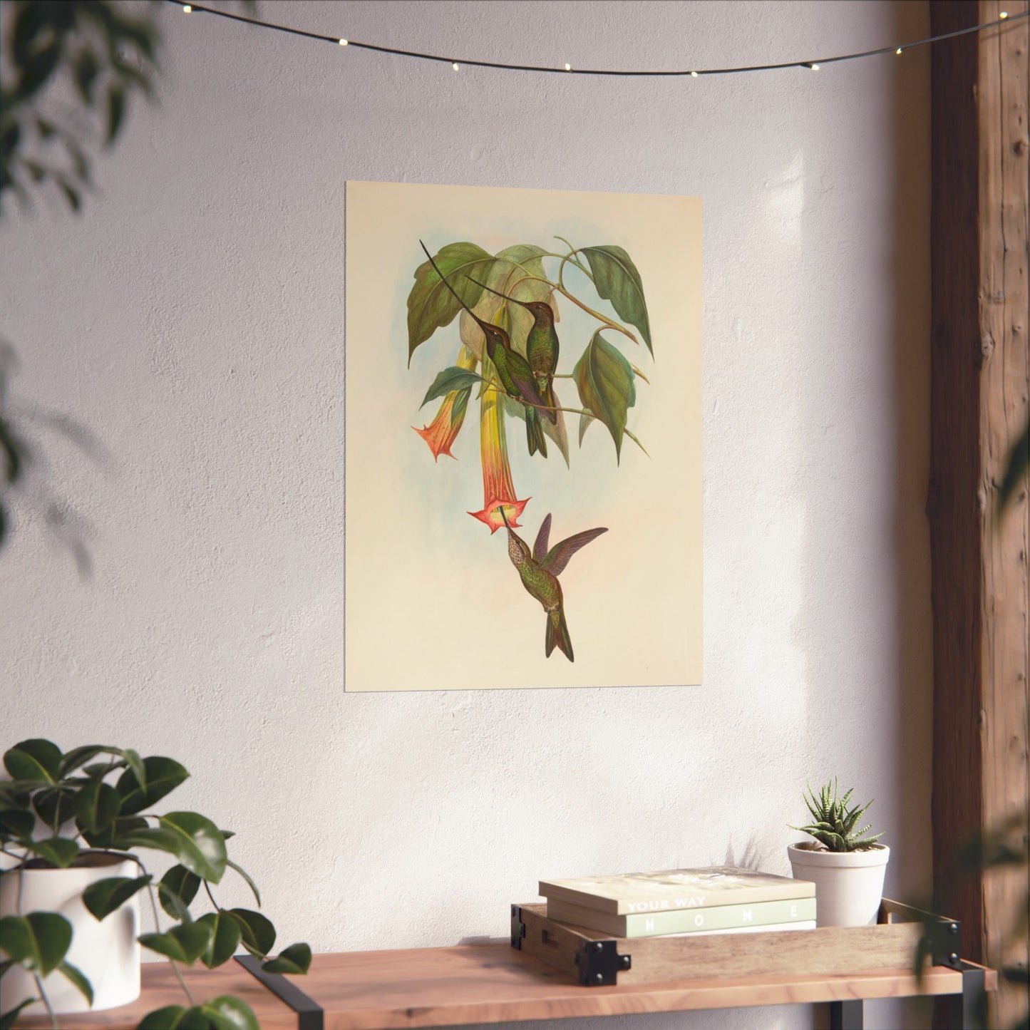 Hummingbird Botanical Art Print - Matte Vertical Poster - Nature Inspired Wall Art - Vintage Bird Watcher Art