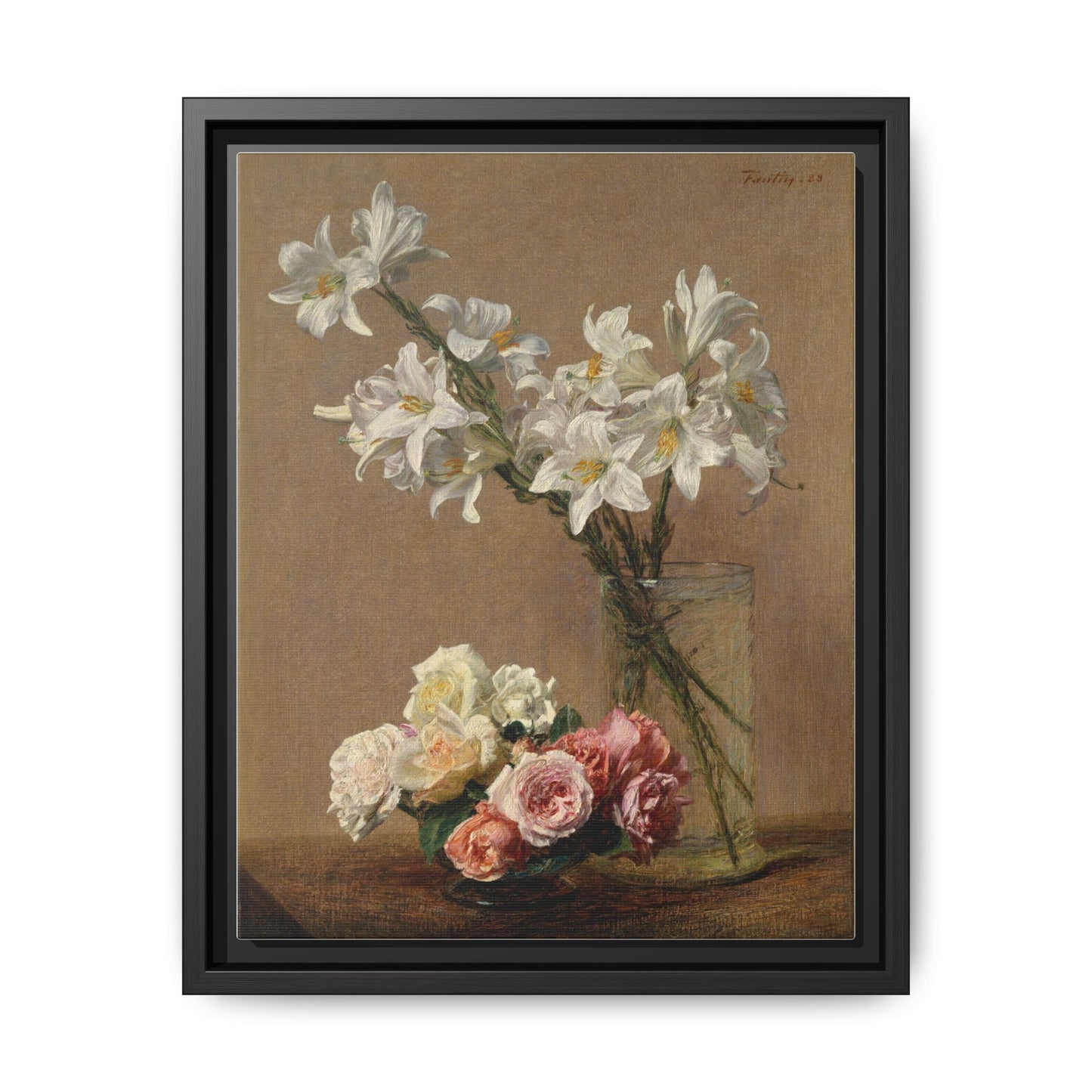 Henri Fantin-Latour : Roses and Lilies (1888) - Giclee Fine Art Print - Museum Collection Framed Canvas Print