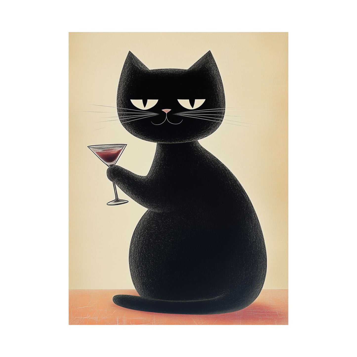 Cat with a Cocktail - Cat Café Series - Fine art print - Matte Vertical Wall Art  - Poster Print - for Cat Lovers