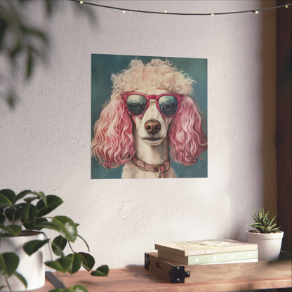 Poodle with Pink Sunglasses - Fine Art Print Poster - Whimsical Animals Series - Wall Art for Dog Lovers