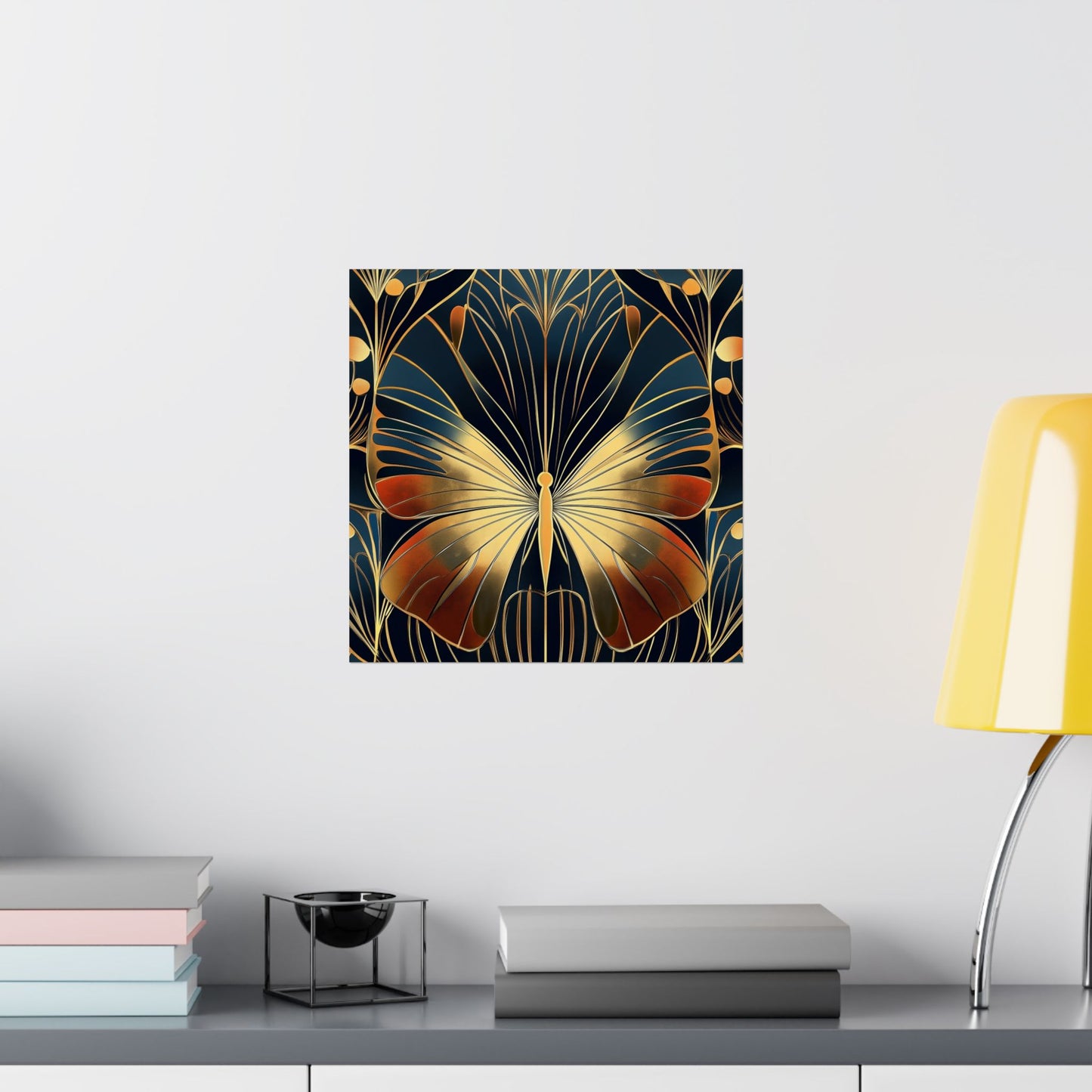 Art Deco Golden Butterfly Fine Art Print - Matte Vertical Poster - Vibrant Home Décor - Chic Style