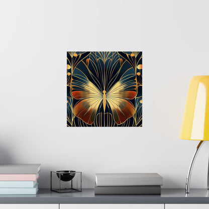 Art Deco Golden Butterfly Fine Art Print - Matte Vertical Poster - Vibrant Home Décor - Chic Style
