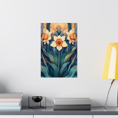 Elegant Daffodil Floral Fine Art Print - Matte Vertical Poster - Daffodil Art Print for Home Décor