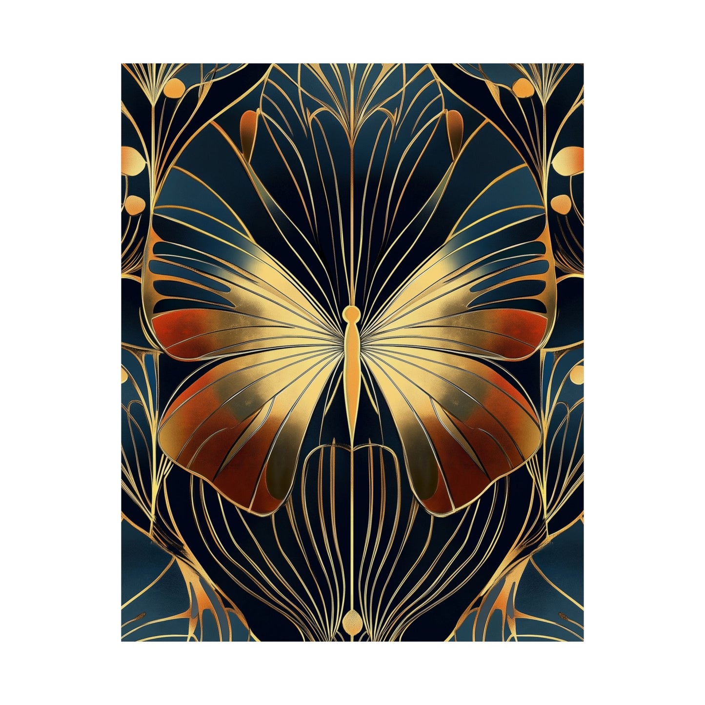 Art Deco Golden Butterfly Fine Art Print - Matte Vertical Poster - Vibrant Home Décor - Chic Style