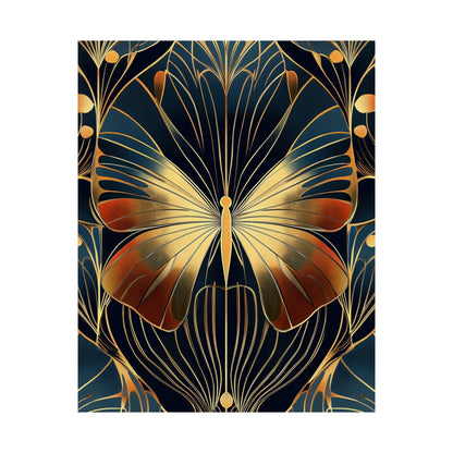 Art Deco Golden Butterfly Fine Art Print - Matte Vertical Poster - Vibrant Home Décor - Chic Style