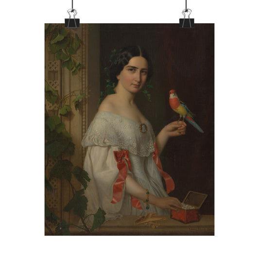 Lady with Her Parrot - Fine Art Painting - Vintage Art Prints - Matte Poster - Vintage Fine Art Décor