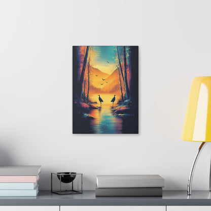 Cranes at Sunset - Delight in Nature Series - Fine Art Print on Canvas