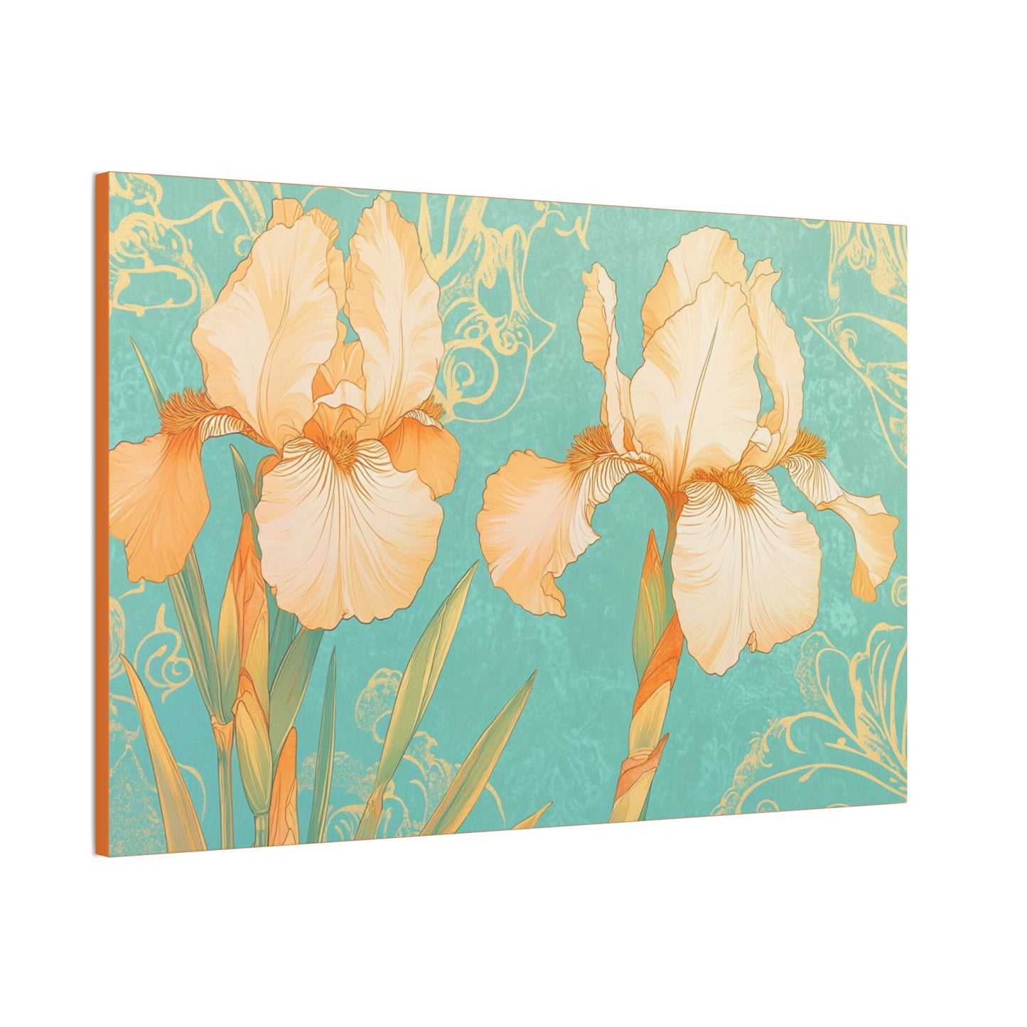Iris Flowers on Turquois - Stretched Canvas