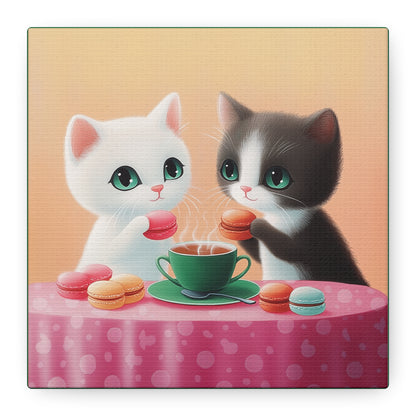Whimsical Kitty Tea Time - Wall Art & Home Décor - Cute Cat Canvas Art