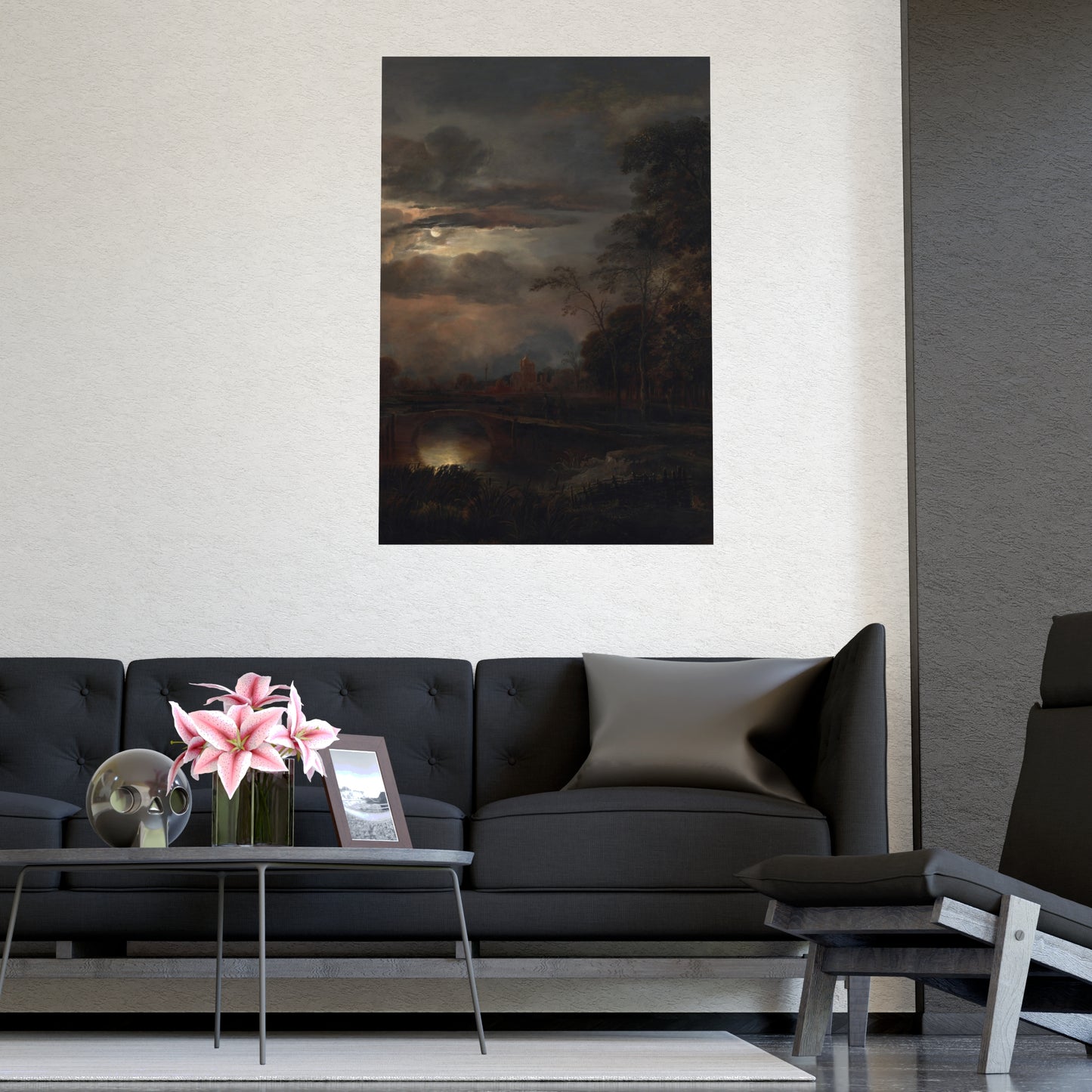 Moonlit Landscape with Bridge - Romantic Night Fine Art Poster
