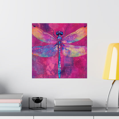 Magenta Dragonfly Watercolor Art Print - Matte Vertical Posters