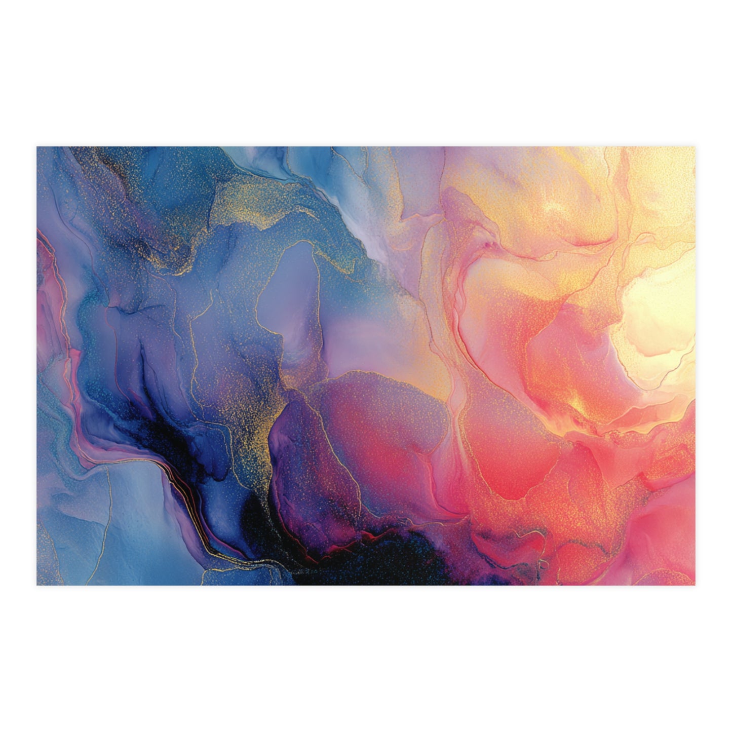 Muse (Style A) - Modern Abstract Fluid Art - Blue/Pink with Gold Highlights - Giclee Fine Art Print
