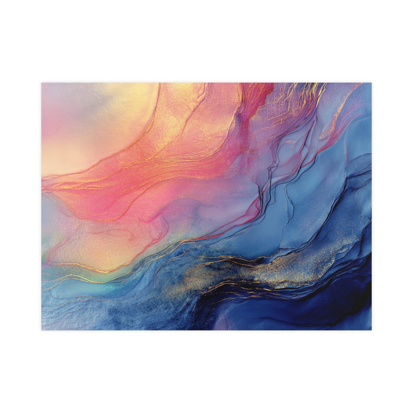 Muse (Style C) - Modern Abstract Fluid Art - Blue/Pink with Gold Highlights - Giclee Fine Art Print
