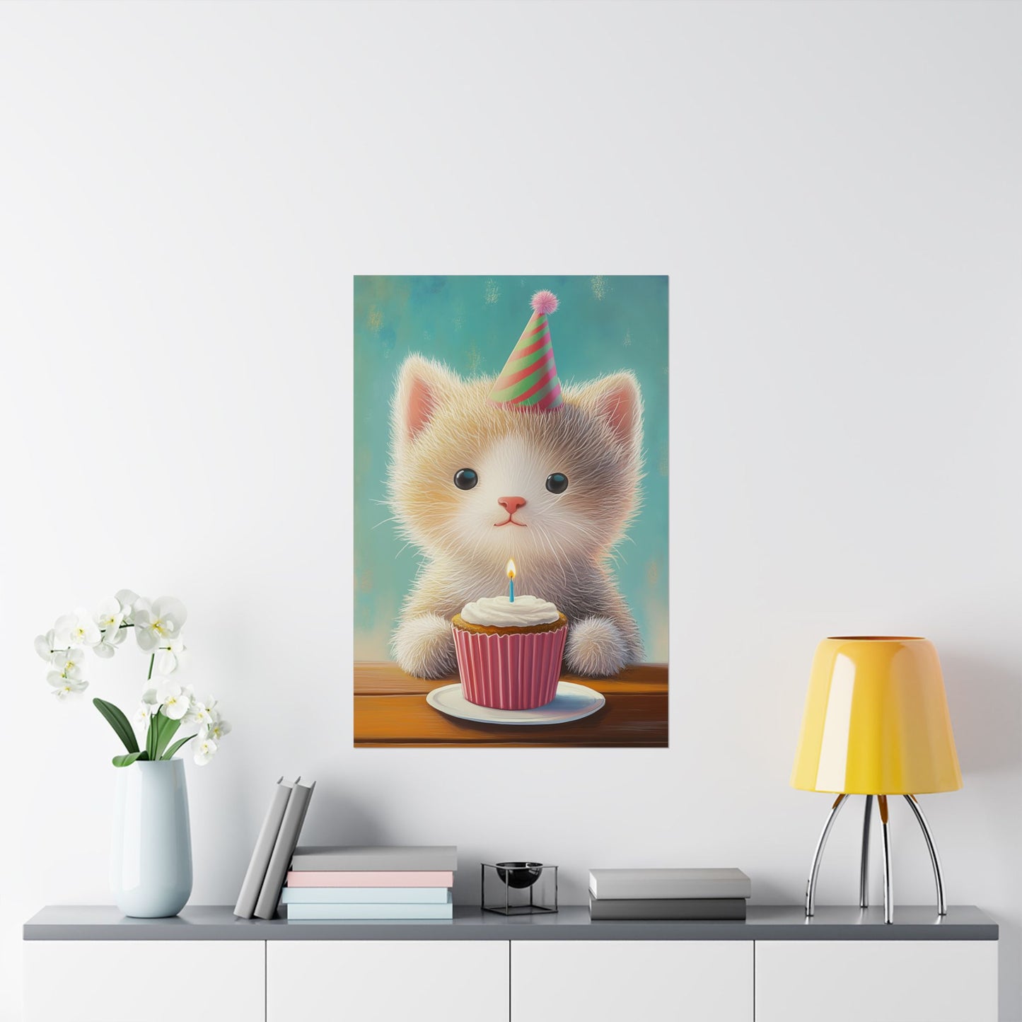 Cute Kitten Birthday Poster - Cat Café - Whimsical Animals - Adorable Kitten Wall Art