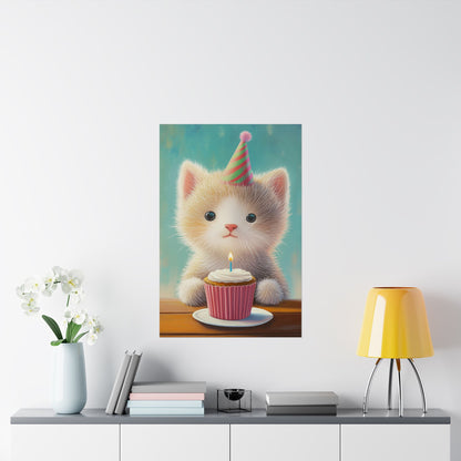 Cute Kitten Birthday Poster - Cat Café - Whimsical Animals - Adorable Kitten Wall Art