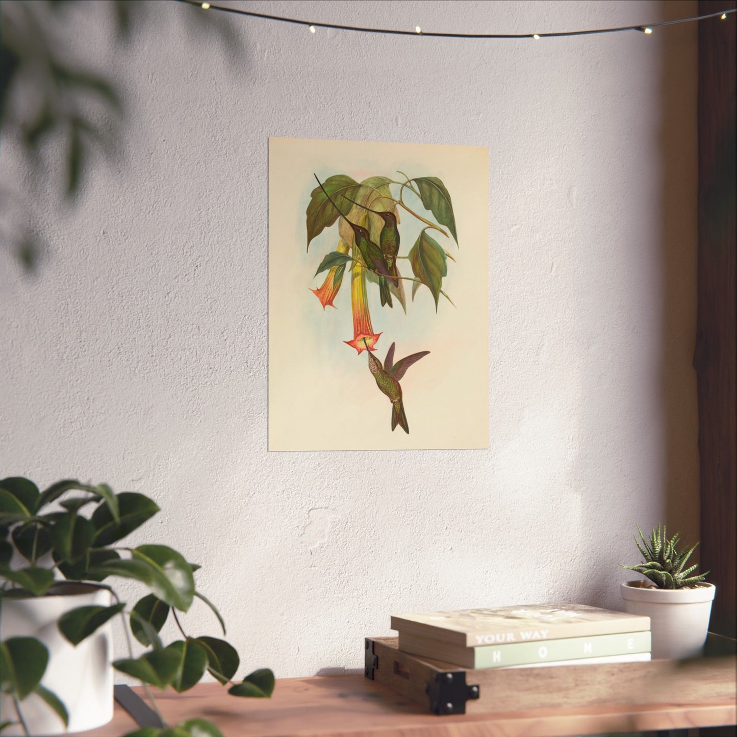 Hummingbird Botanical Art Print - Matte Vertical Poster - Nature Inspired Wall Art - Vintage Bird Watcher Art