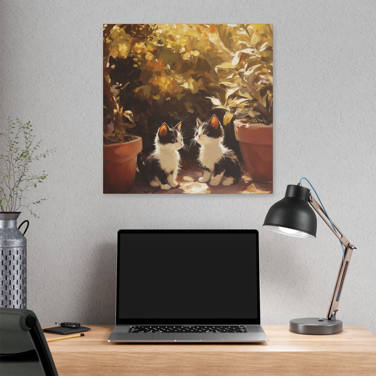 Kittens Conspire  - Garden Friends Series - Fine Art Print on Canvas