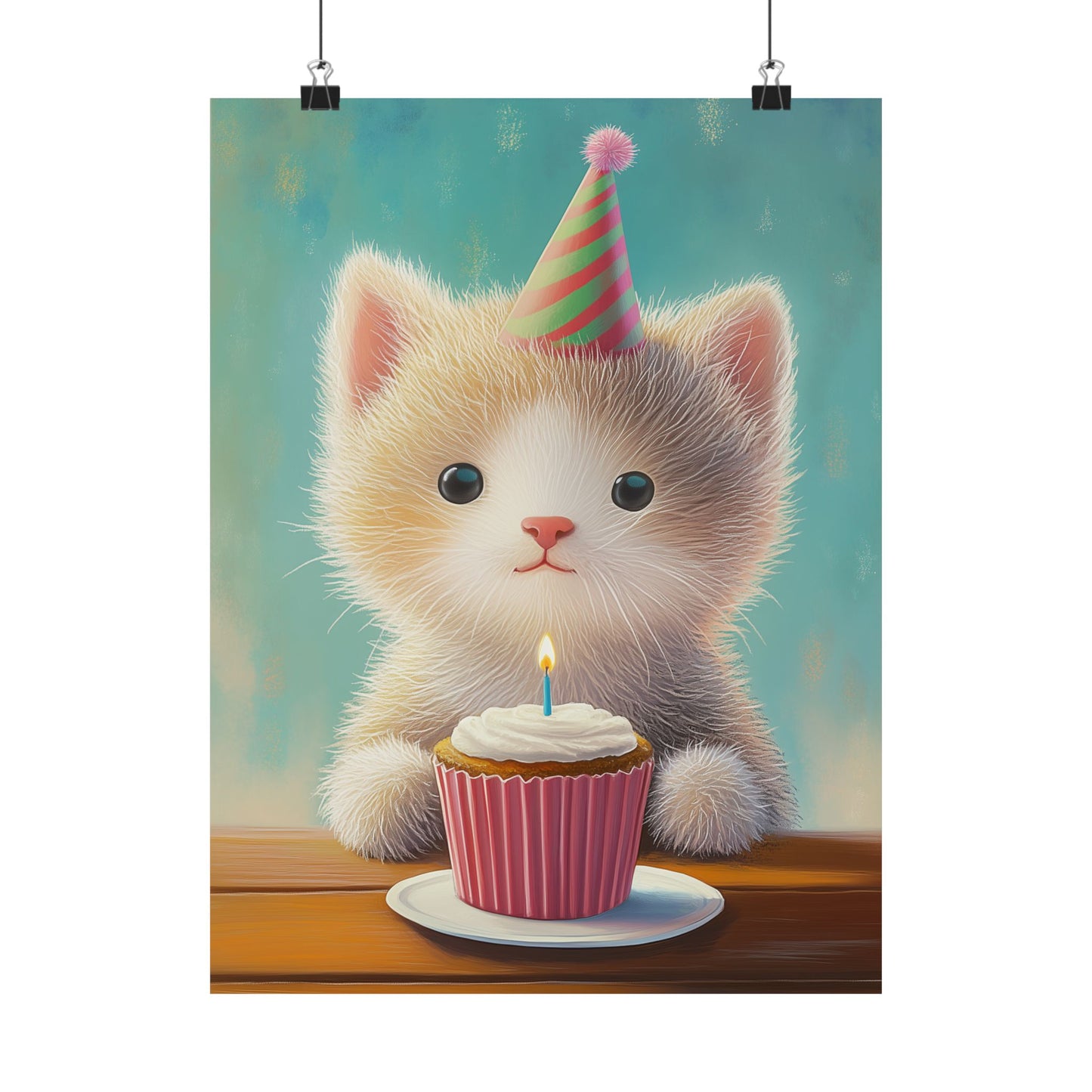 Cute Kitten Birthday Poster - Cat Café - Whimsical Animals - Adorable Kitten Wall Art