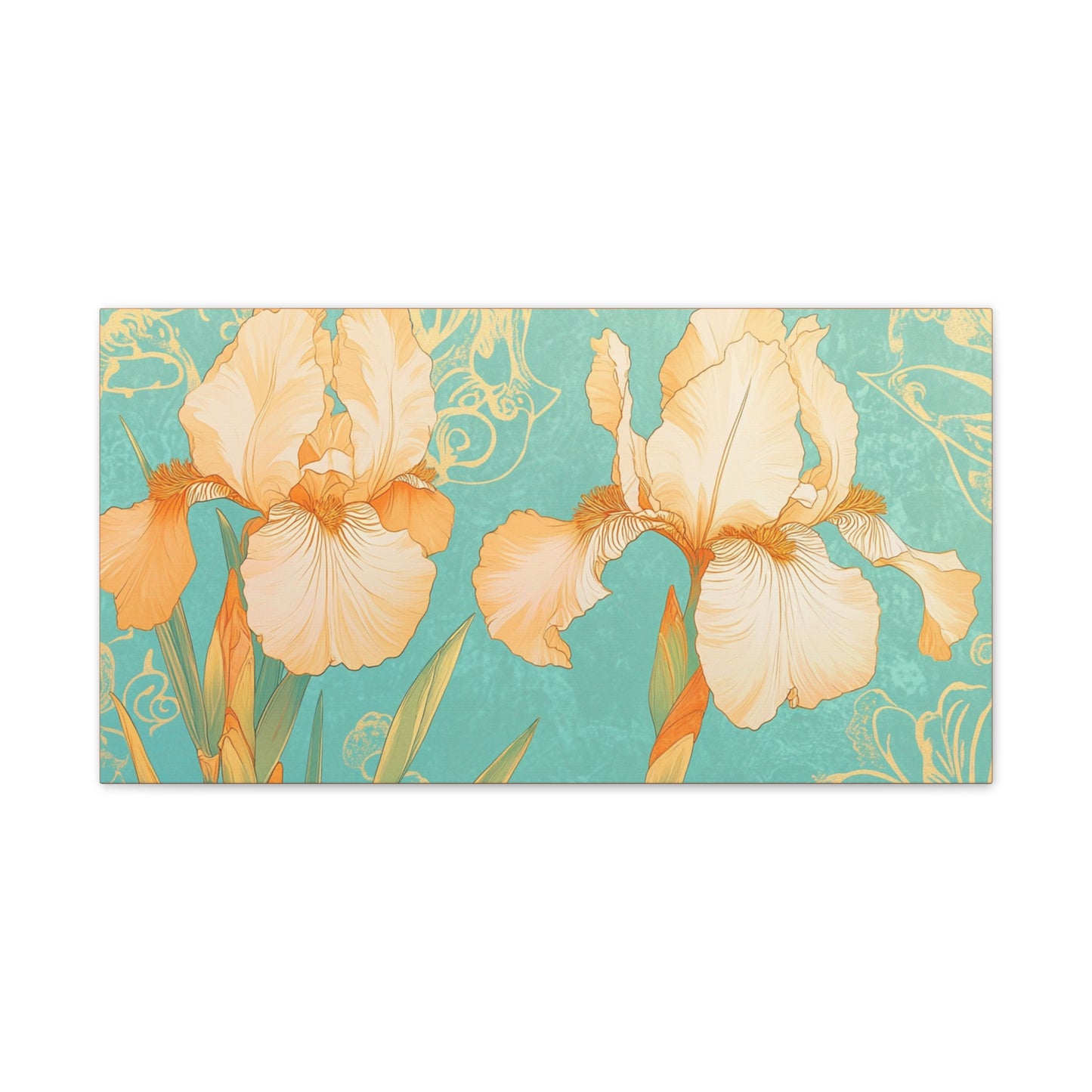 Iris Flowers on Turquois - Stretched Canvas