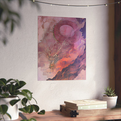 Mythical Red Dragon Fine Art Print - Matte Vertical Poster - Year of The Dragon Art - Zen Home Décor