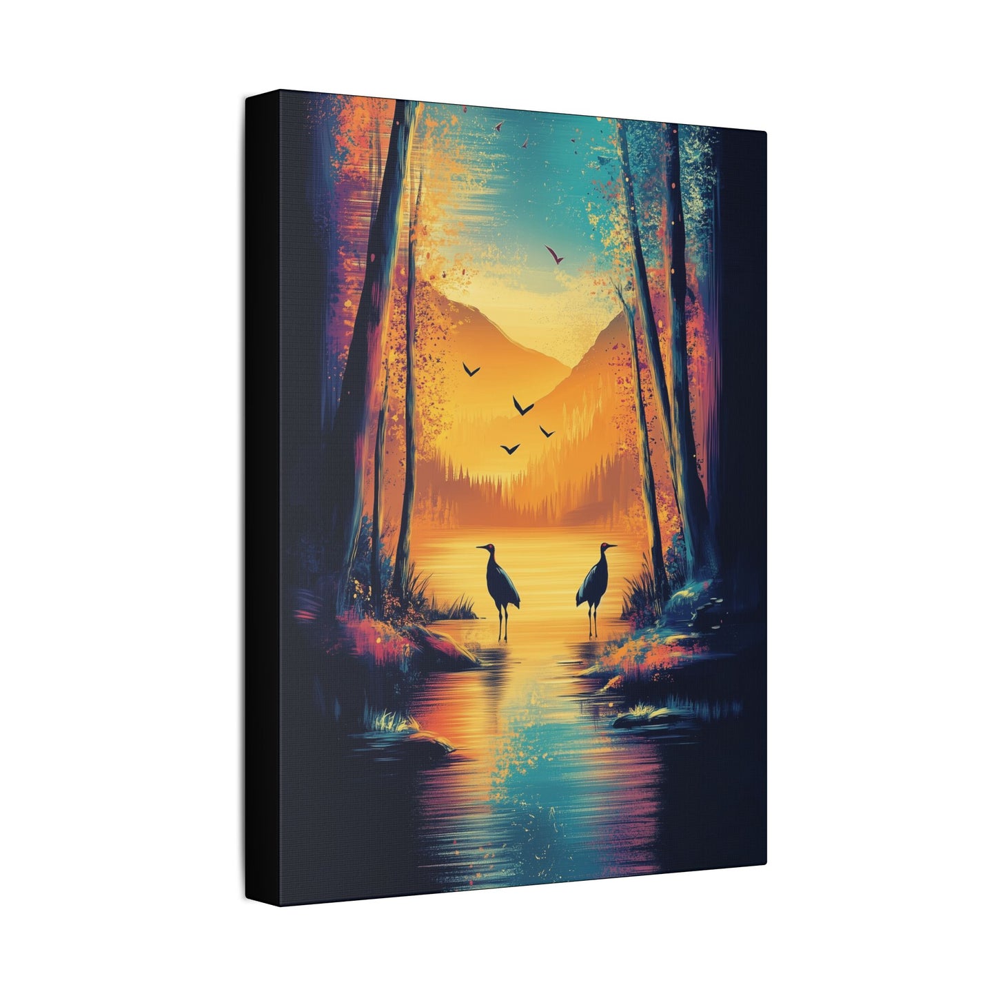 Cranes at Sunset - Delight in Nature Series - Fine Art Print on Canvas