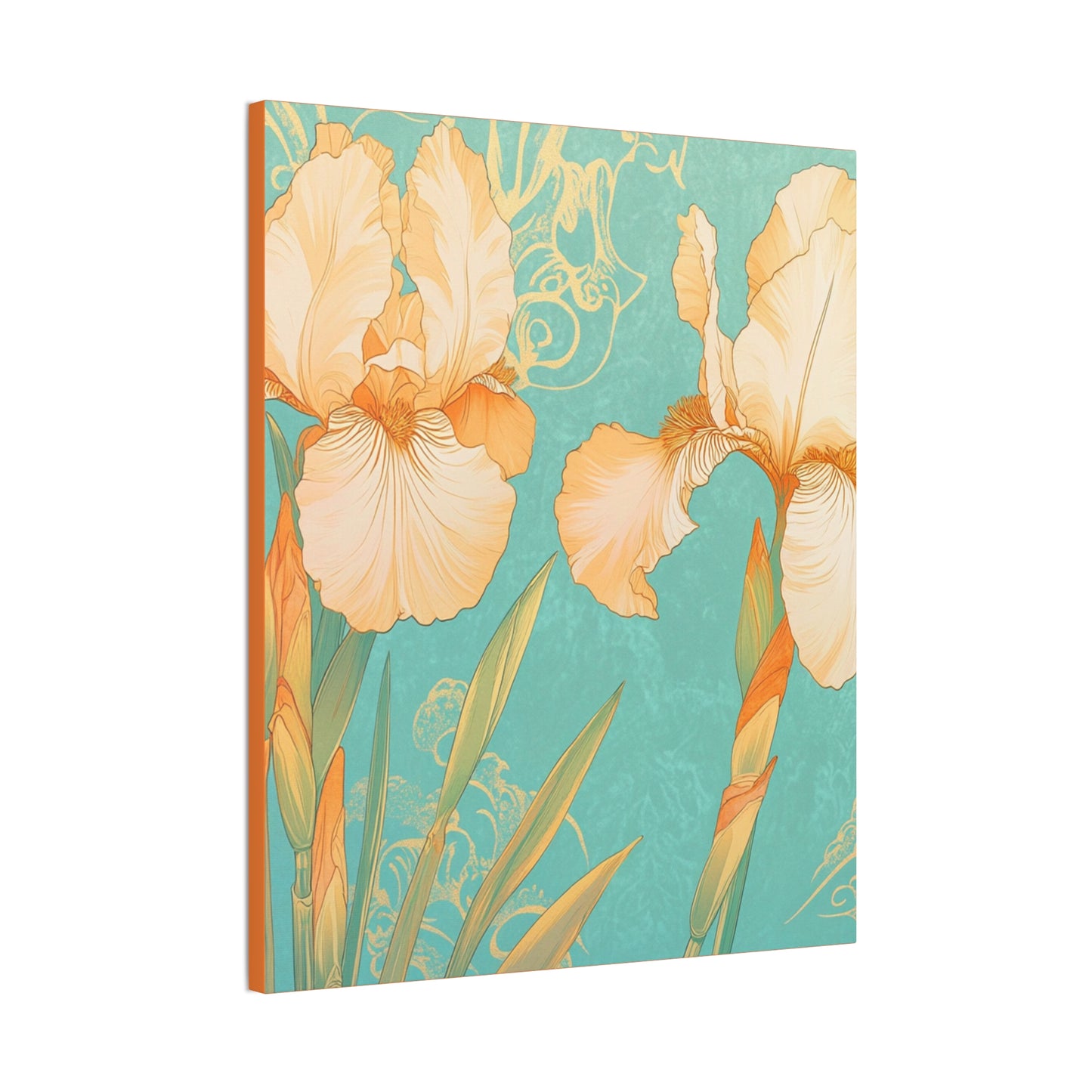 Iris Flowers on Turquois - Stretched Canvas