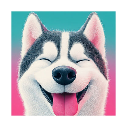 Happy Husky - Whimsical Animals Series - Fine Art Print - Vertical Poster - Cheerful Dog Art for Home Décor