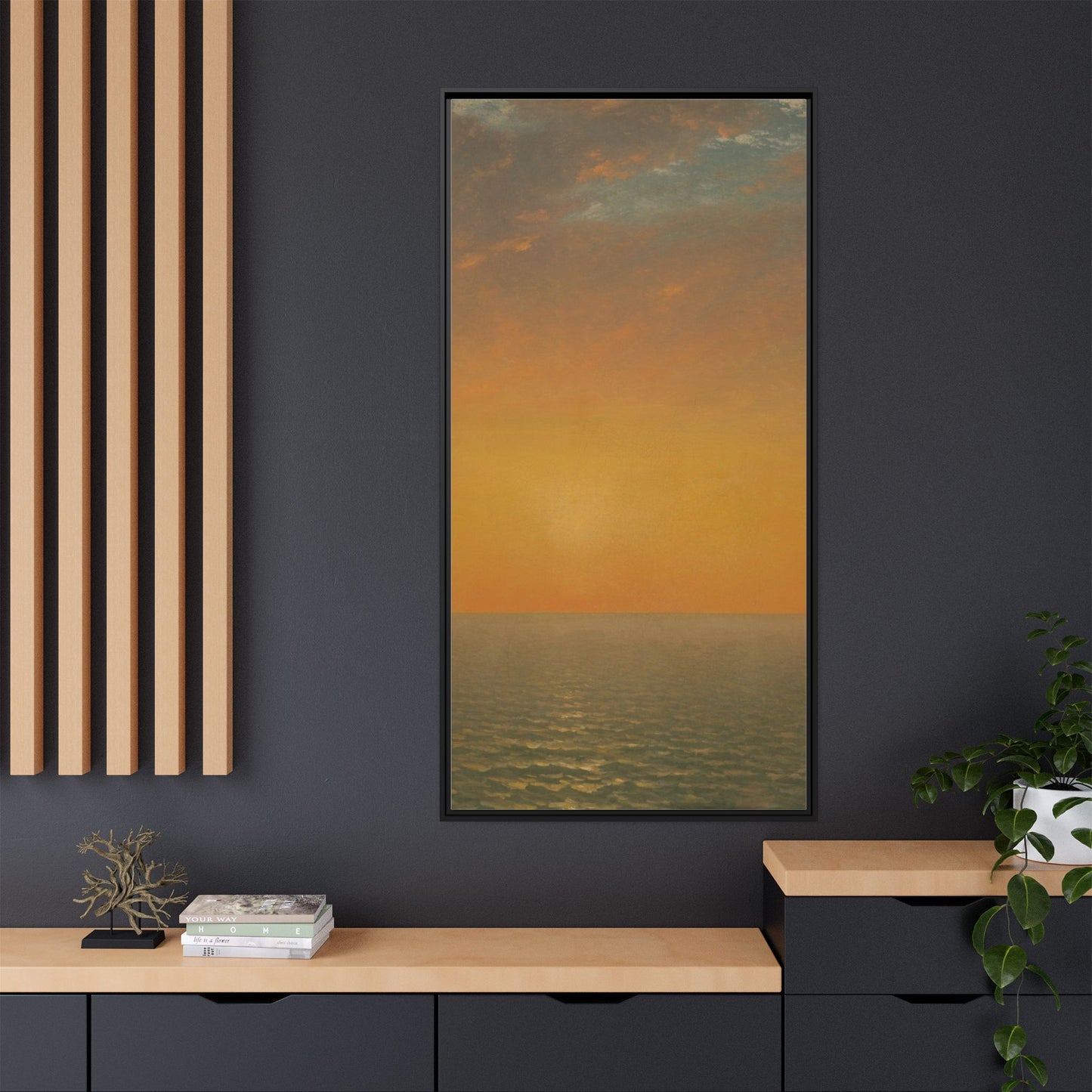 John Frederick Kensett : Sunset on the Sea (1872) - Museum Collection - Framed Canvas Print