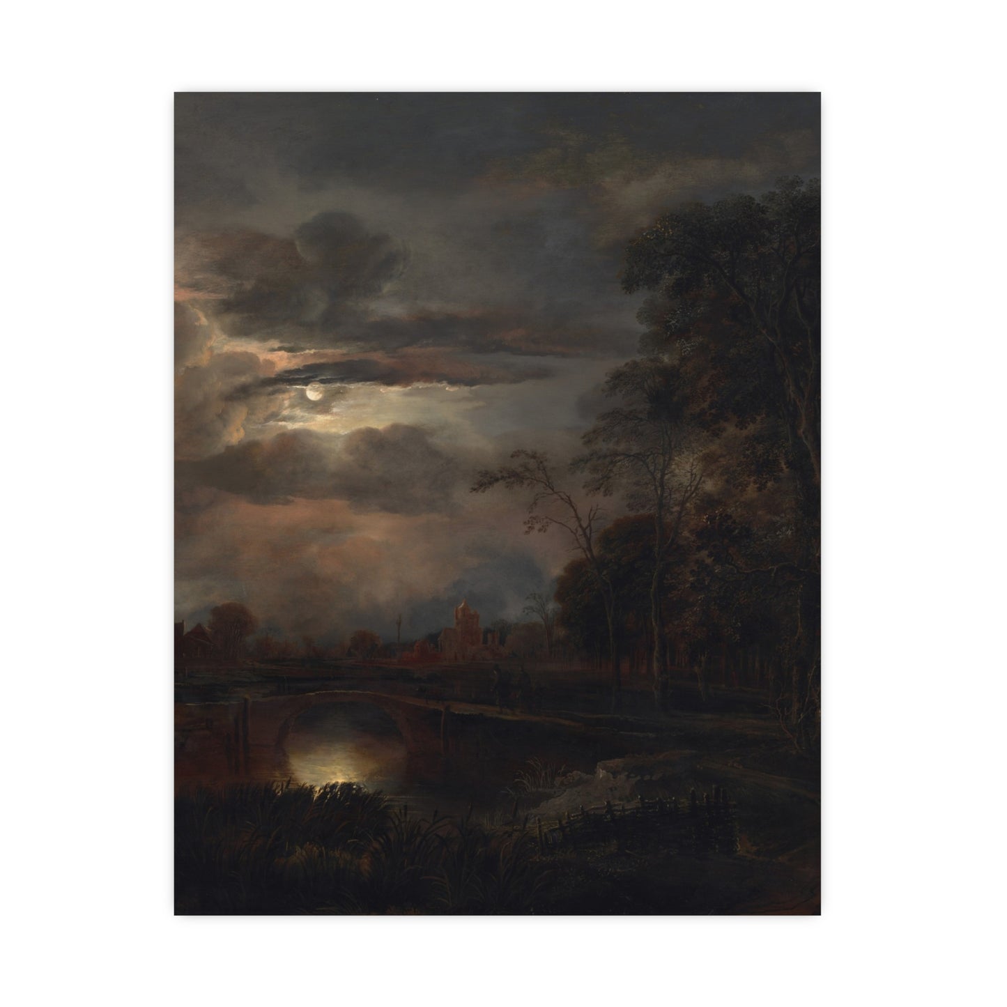 Moonlit Landscape with Bridge - Romantic Night Fine Art Poster