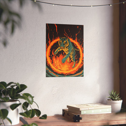 Unleashed - Tiger Jumping Through A Ring of Flames - Matte Vertical Poster - Eye-Catching Wall Art