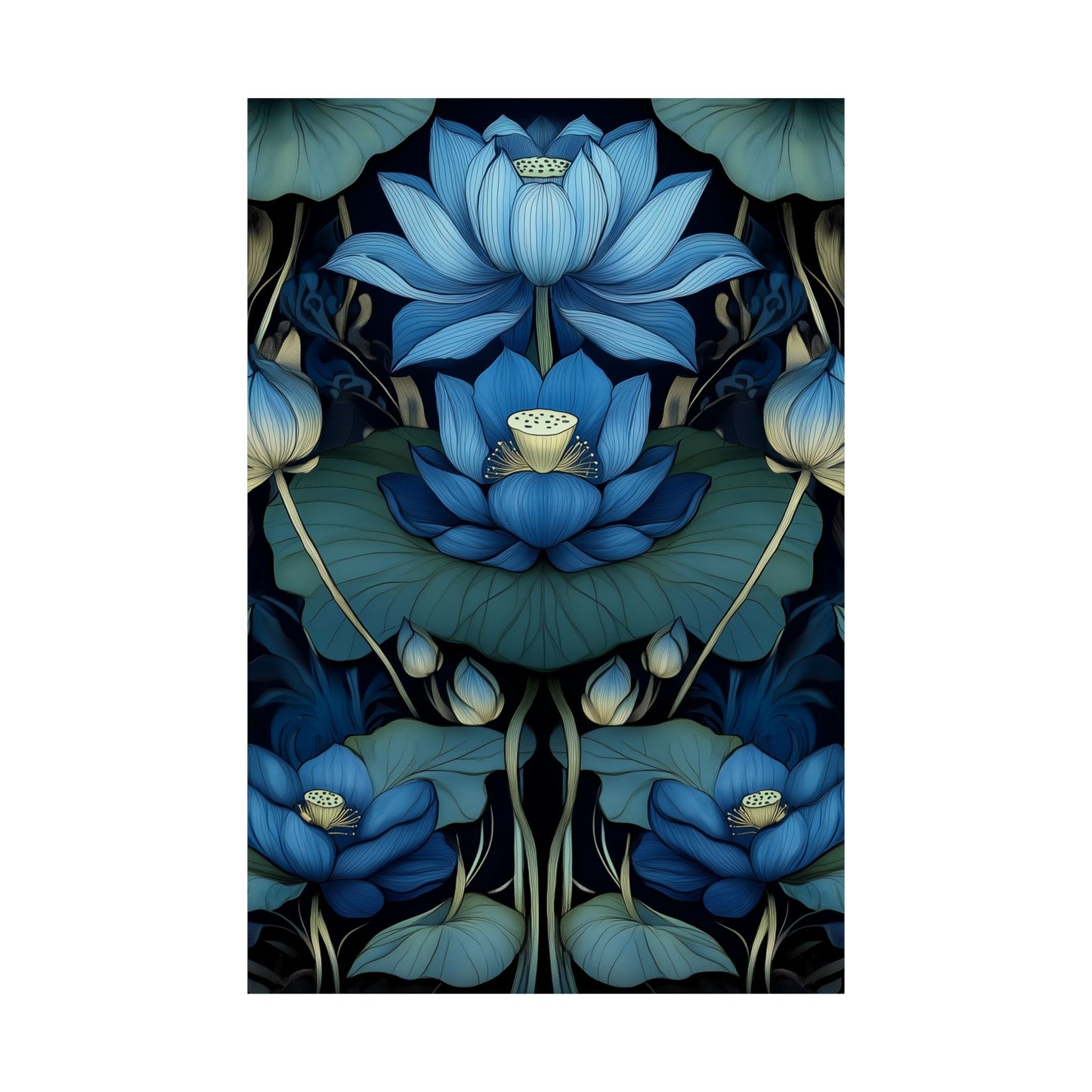 Mystical Blue Lotus Fine Art Print - Matte Vertical Poster - Zen Floral Art for Home Décor