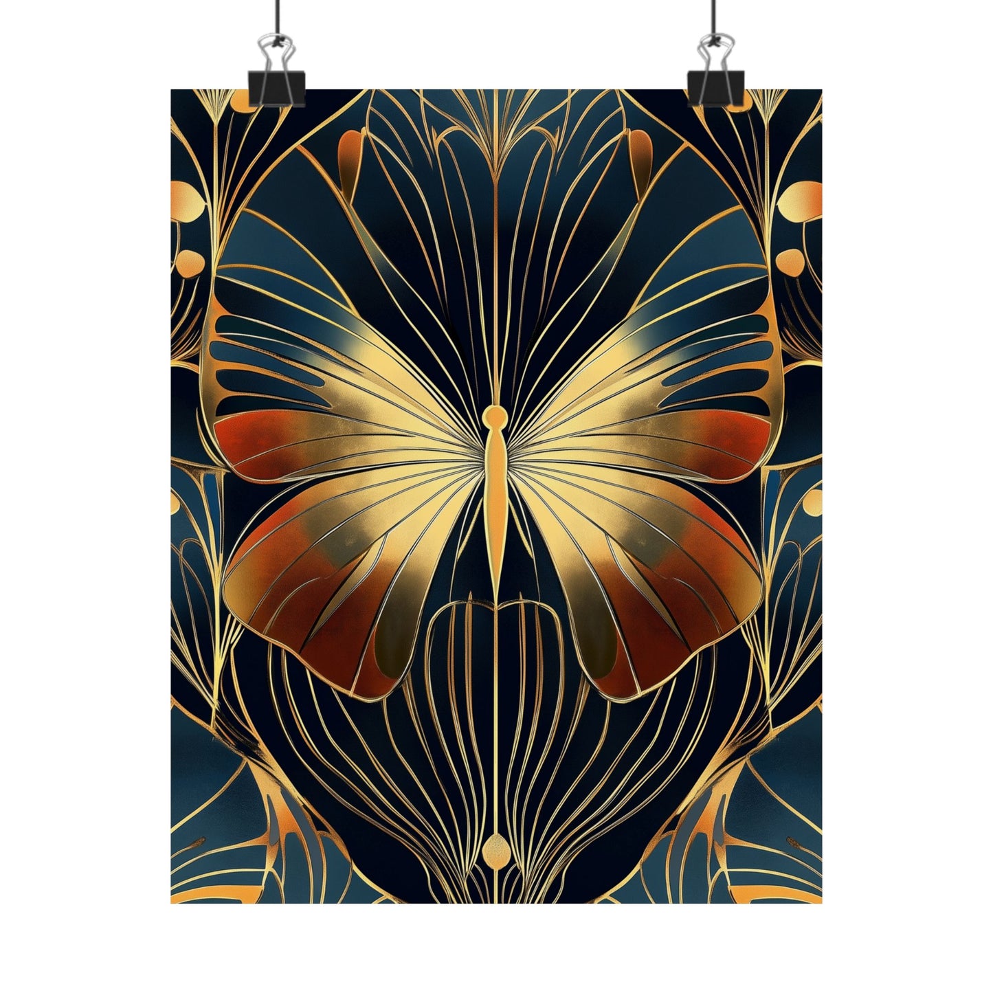 Art Deco Golden Butterfly Fine Art Print - Matte Vertical Poster - Vibrant Home Décor - Chic Style