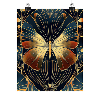 Art Deco Golden Butterfly Fine Art Print - Matte Vertical Poster - Vibrant Home Décor - Chic Style