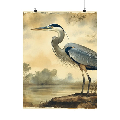 Elegant Blue Heron Coastal Fine Art Print