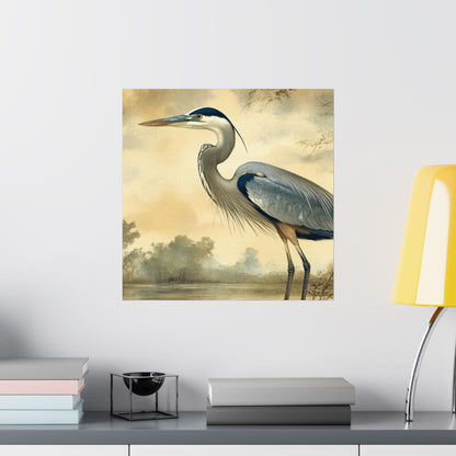 Elegant Blue Heron Coastal Fine Art Print