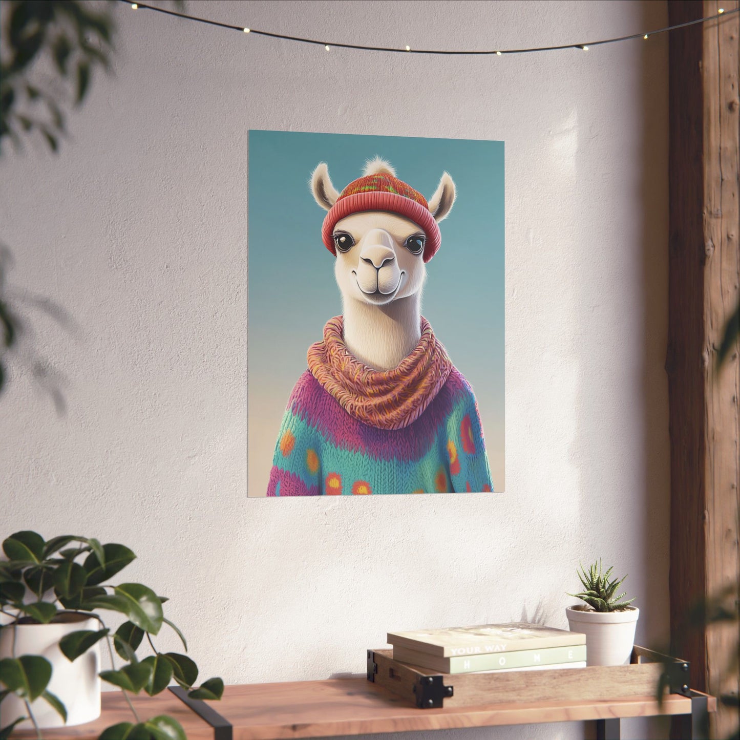 Cozy Llama Art Print - Whimsical Animals - Horizontal Matte Poster for Wall Art