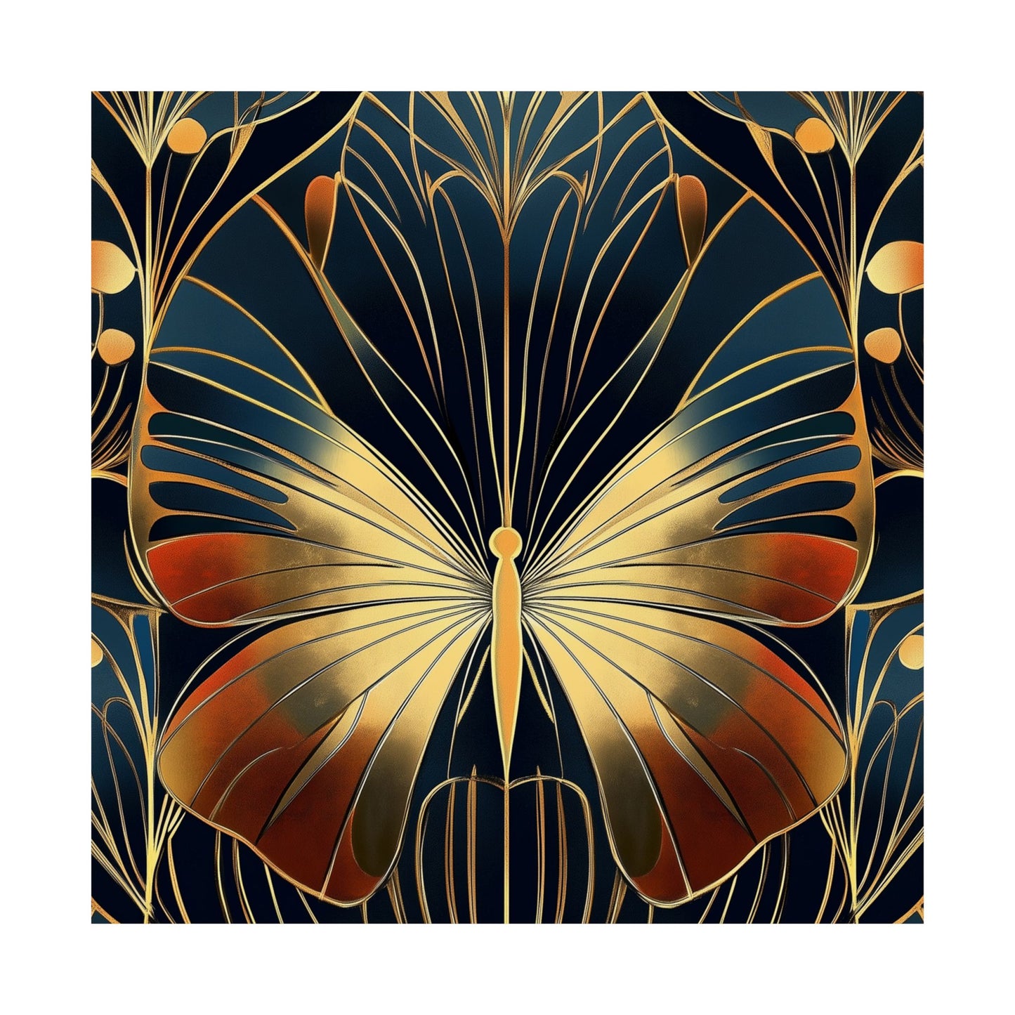 Art Deco Golden Butterfly Fine Art Print - Matte Vertical Poster - Vibrant Home Décor - Chic Style
