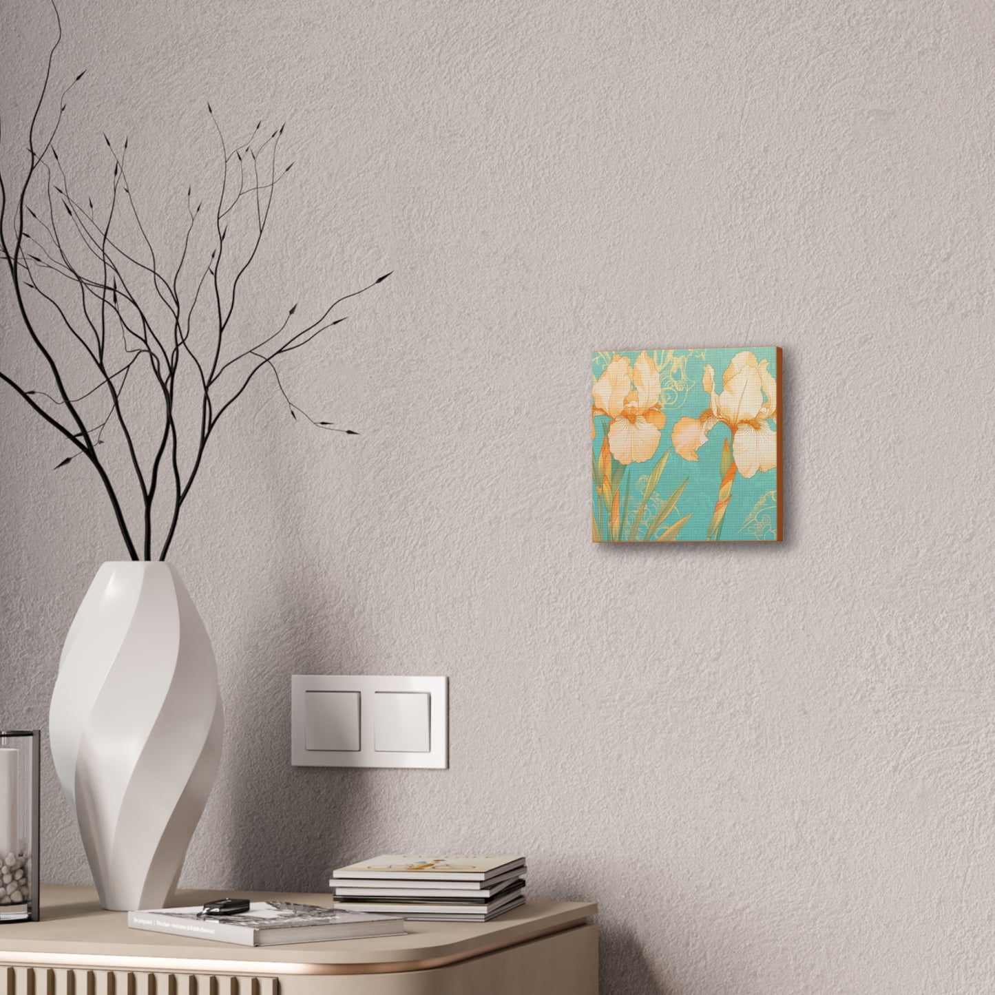 Iris Flowers on Turquois - Stretched Canvas