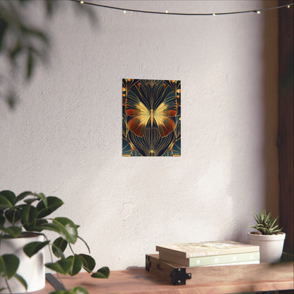 Art Deco Golden Butterfly Fine Art Print - Matte Vertical Poster - Vibrant Home Décor - Chic Style