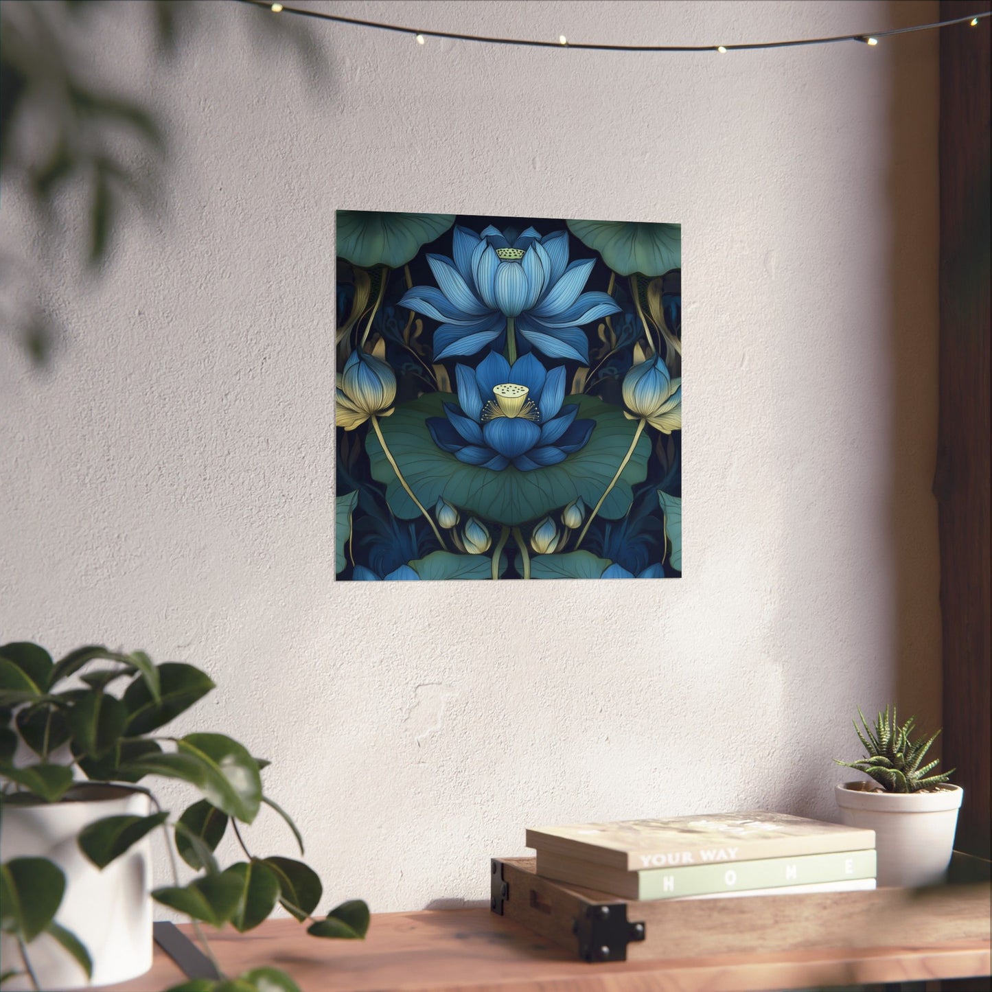 Mystical Blue Lotus Fine Art Print - Matte Vertical Poster - Zen Floral Art for Home Décor