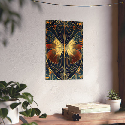 Art Deco Golden Butterfly Fine Art Print - Matte Vertical Poster - Vibrant Home Décor - Chic Style