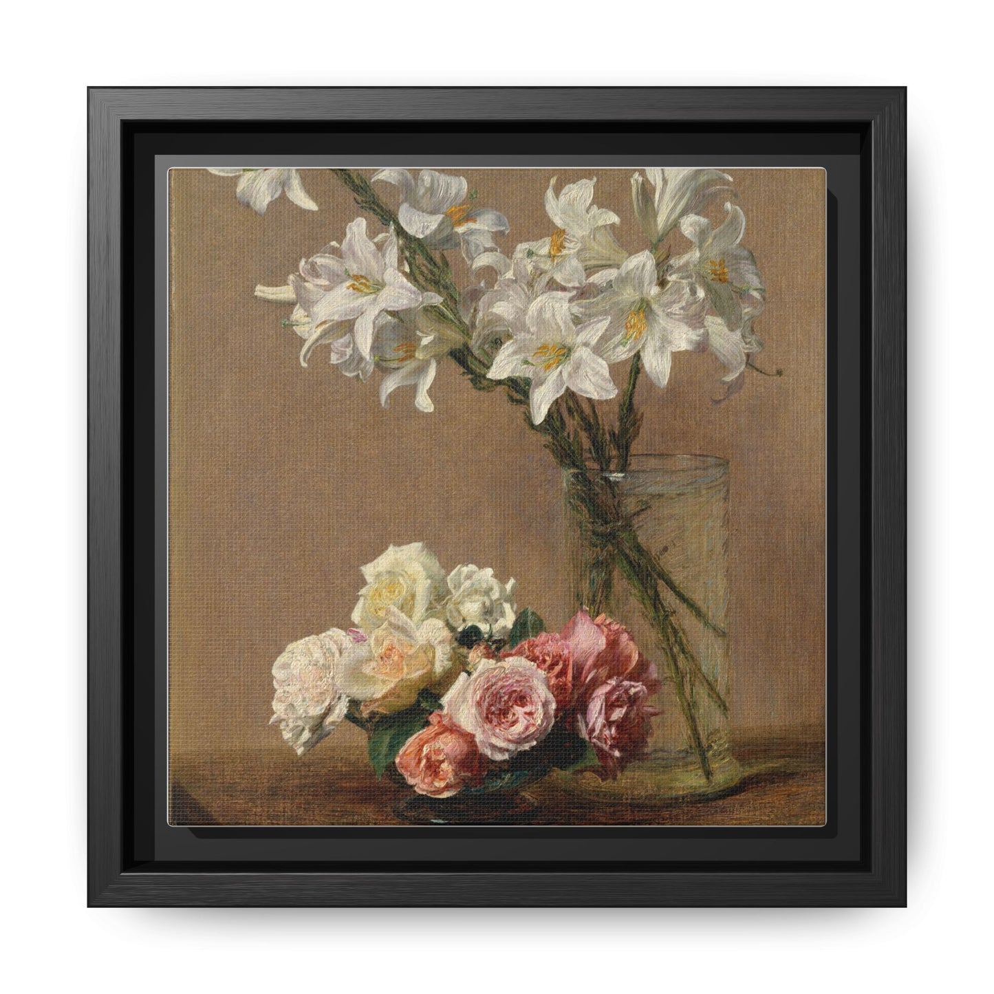 Henri Fantin-Latour : Roses and Lilies (1888) - Giclee Fine Art Print - Museum Collection Framed Canvas Print