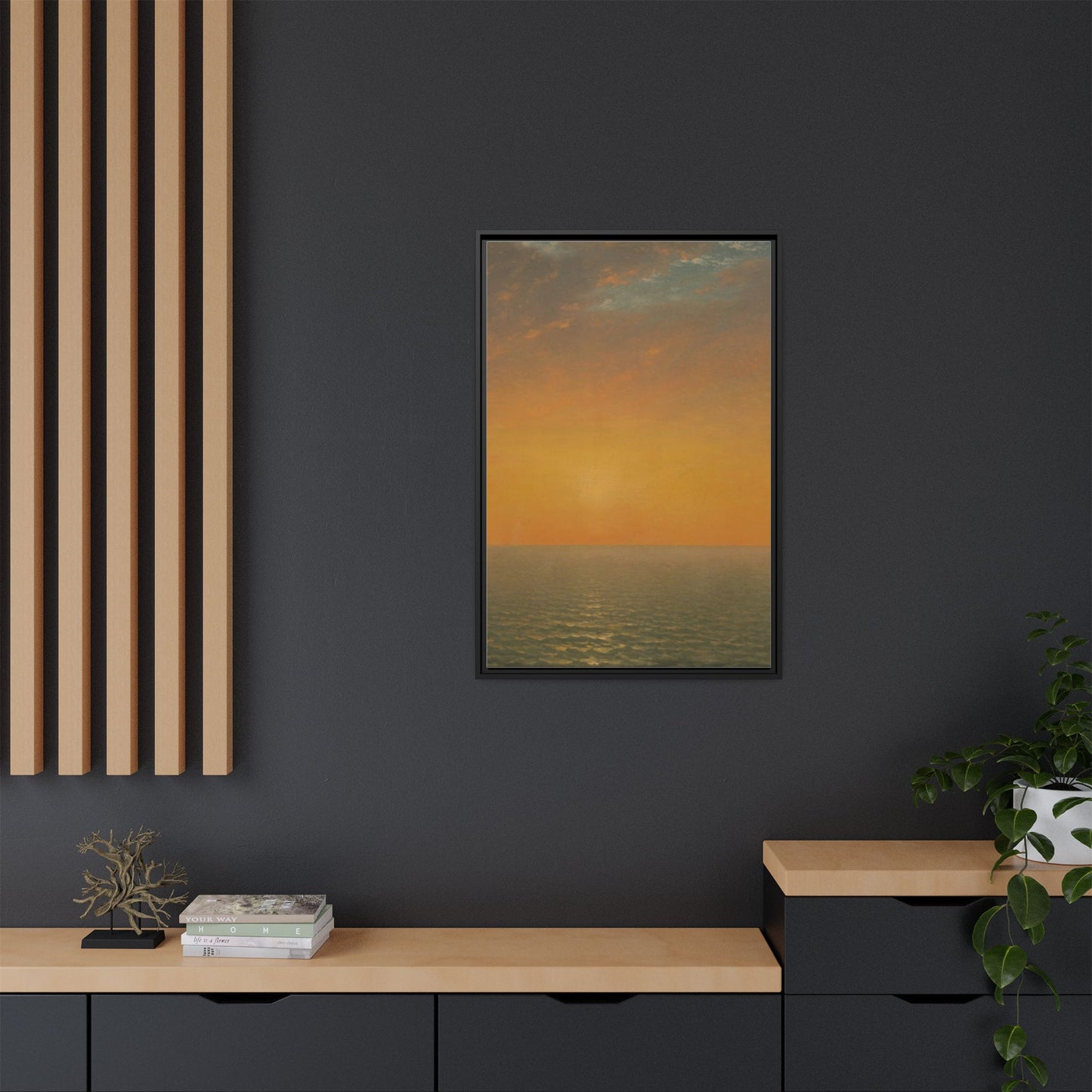 John Frederick Kensett : Sunset on the Sea (1872) - Museum Collection - Framed Canvas Print