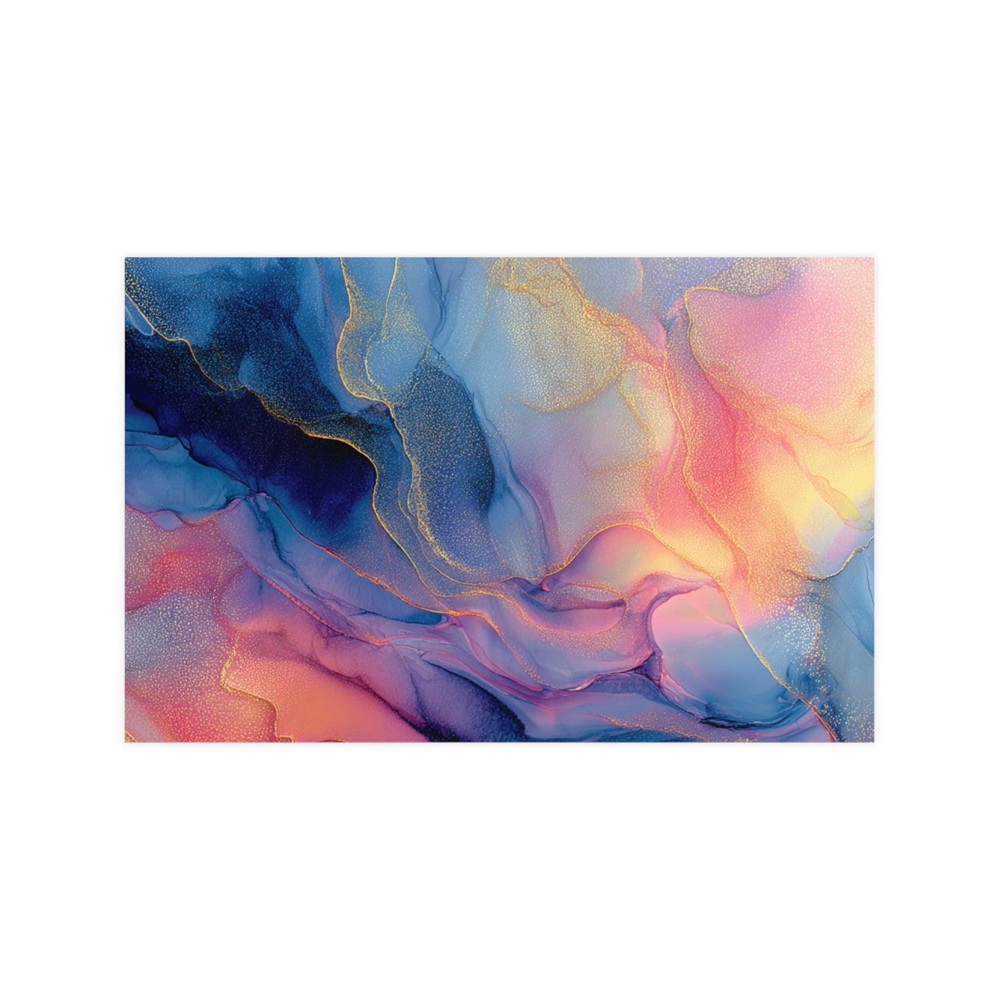 Muse (Style B) - Modern Abstract Fluid Art - Blue/Pink with Gold Highlights - Giclee Fine Art Print