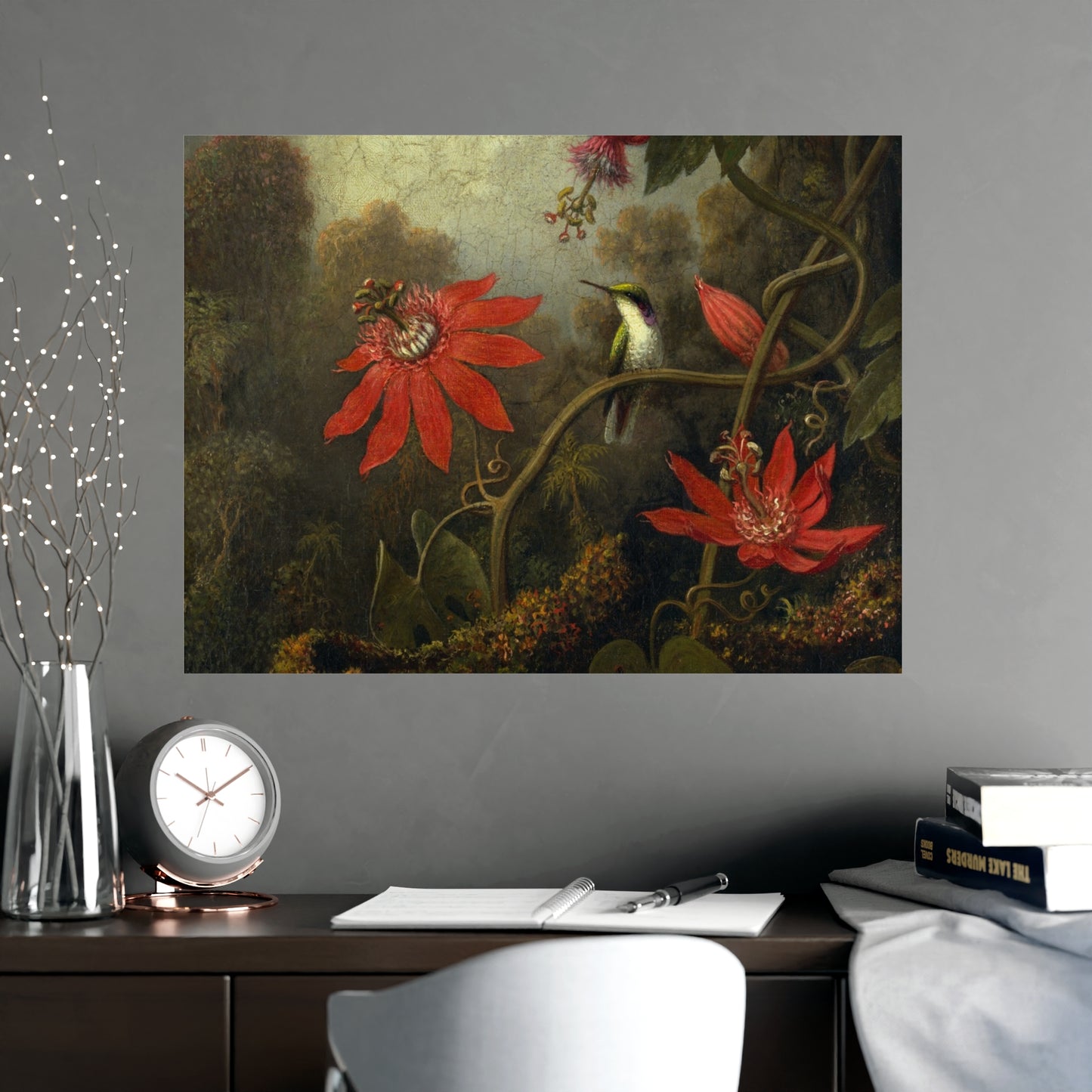 Hummingbird in Lush Tropical Landscape - Museum Collection - Fine Art Poster