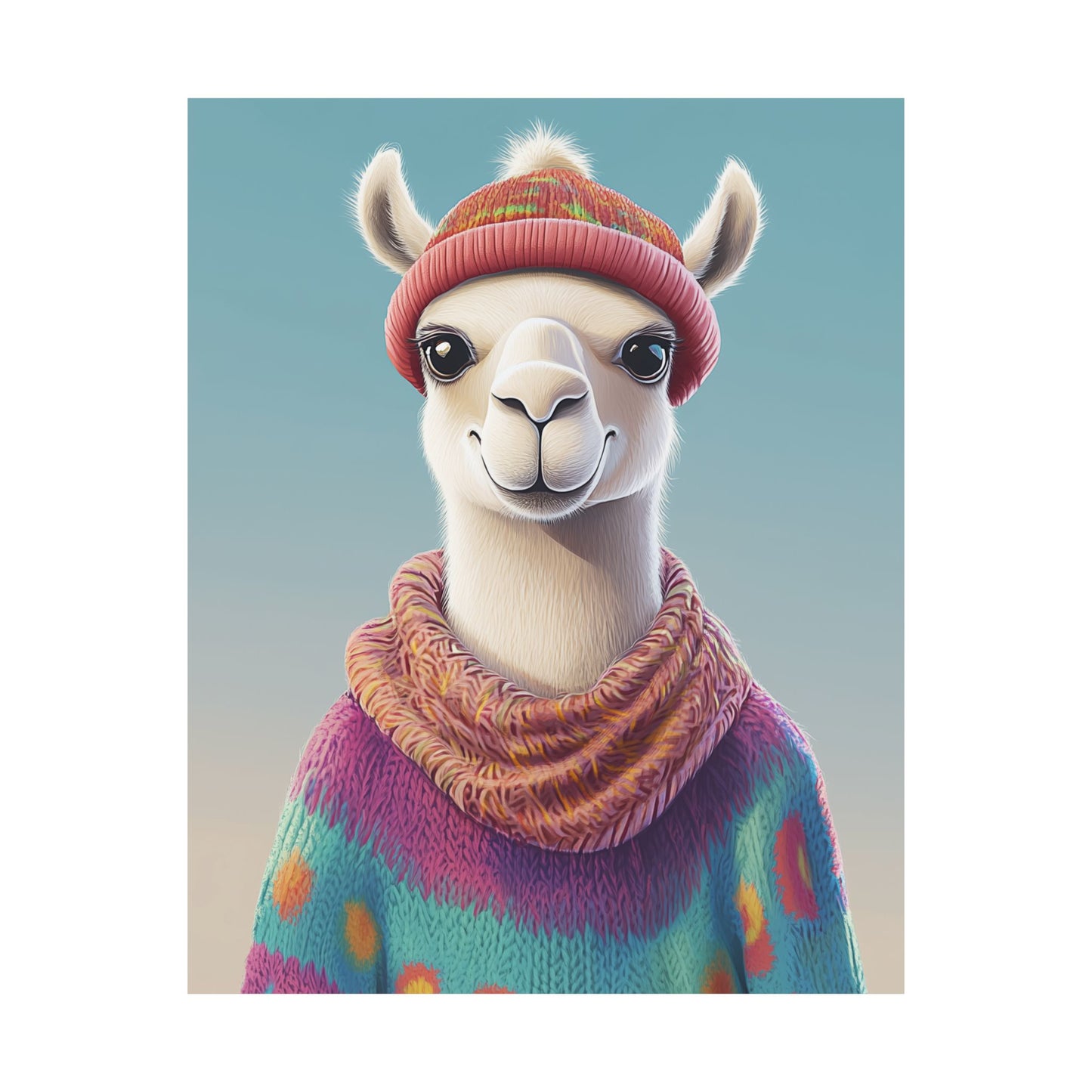 Cozy Llama Art Print - Whimsical Animals - Horizontal Matte Poster for Wall Art