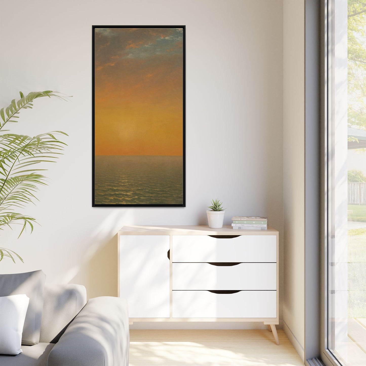 John Frederick Kensett : Sunset on the Sea (1872) - Museum Collection - Framed Canvas Print