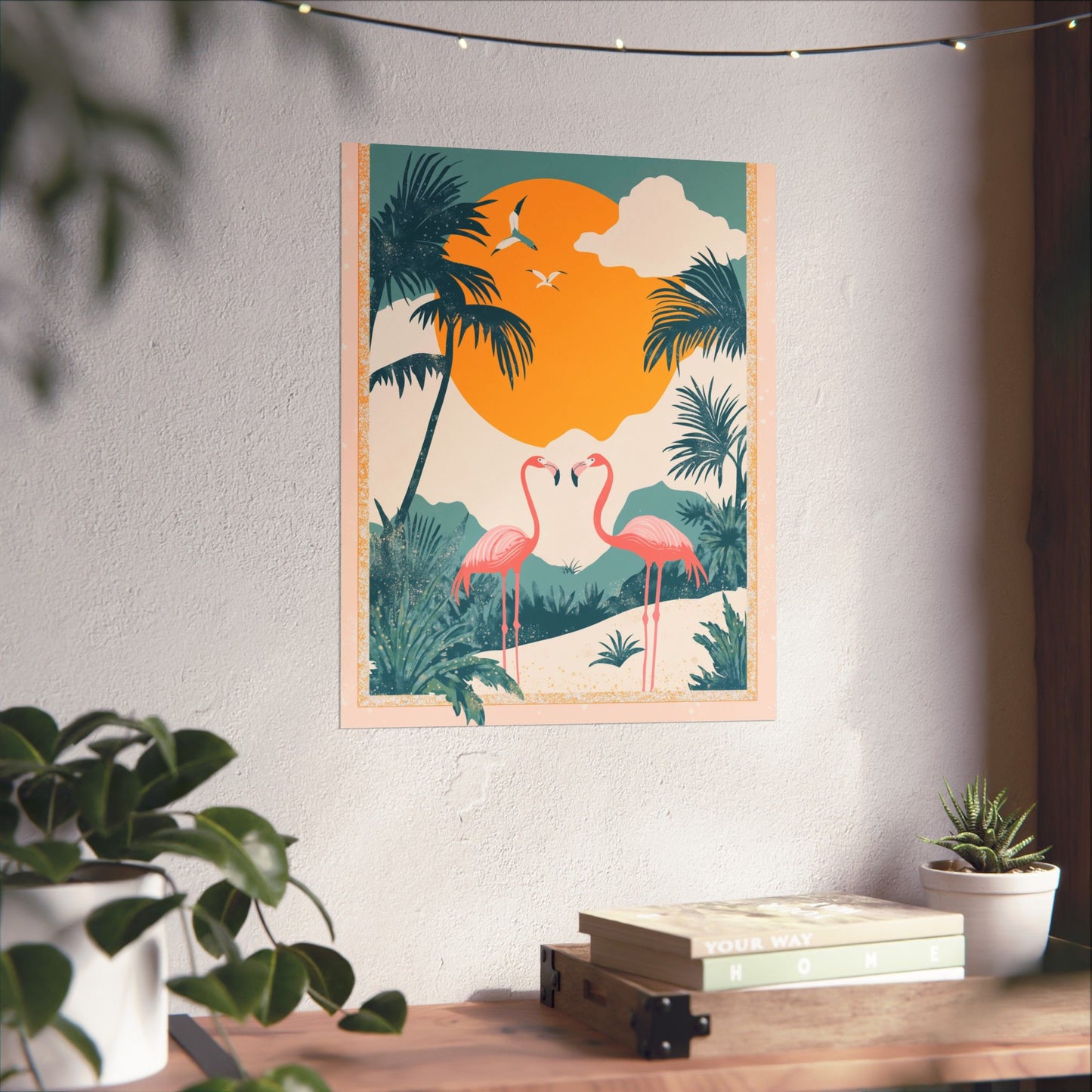 Welcome to Miami - Tropical Flamingo Poster - Boho Wall Art - Bohemian Art Prints - Home Décor