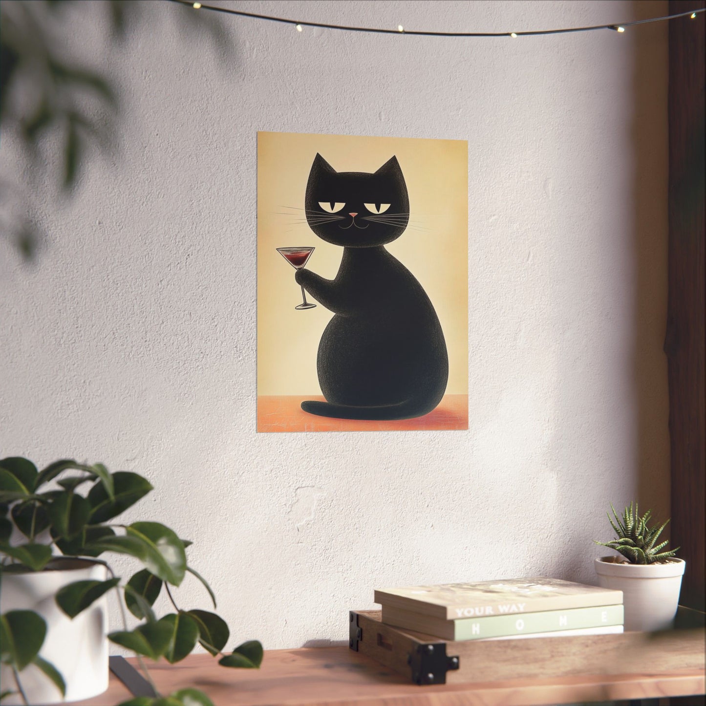Cat with a Cocktail - Cat Café Series - Fine art print - Matte Vertical Wall Art  - Poster Print - for Cat Lovers