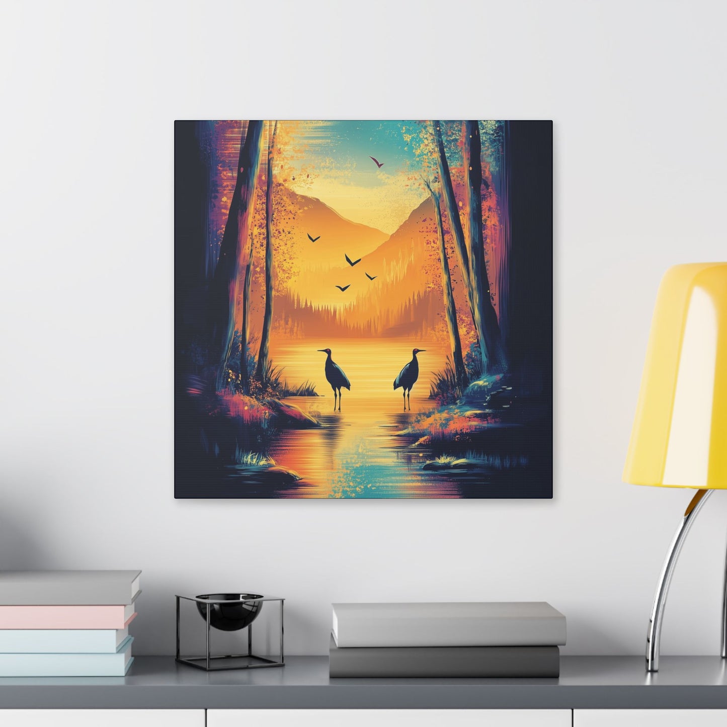 Cranes at Sunset - Delight in Nature Series - Fine Art Print on Canvas